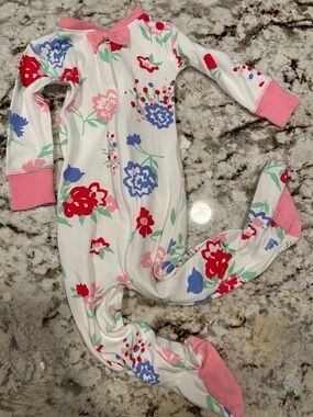 Beaufort & Bonnet Girls Floral Zip-Front One-Piece Pajamas in White and Pink